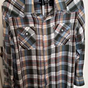 VINTAGE High Noon Pearl Snap Western Shirt Sz M Multicolor Plaid Cowboy Rodeo
